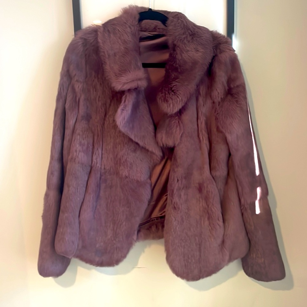DKNY ROSEWOOD PINK/PURPLE RABBIT COAT SIZE MEDIUM